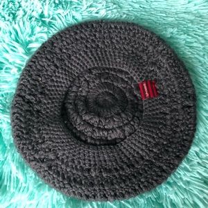 Knitted soft beret round beanie hat charcoal gray